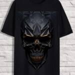 Minimalist Metallic Skull: A clean, stylized skull with metallic textures, such as silver, gold, or copper tones, and sharp contrasts in shadows. This could have a high-tech or futuristic vibe, focusing on simplicity and elegance.